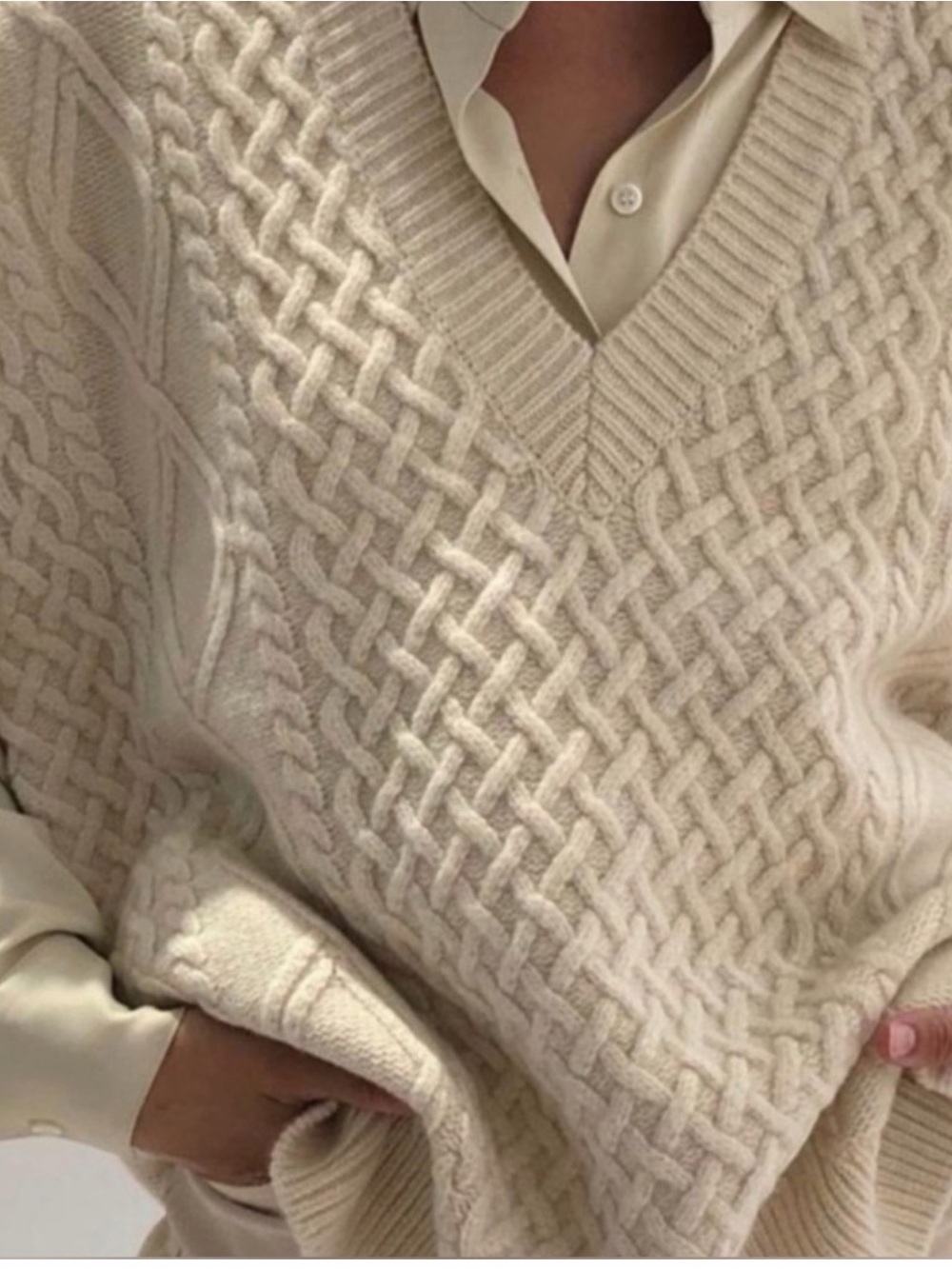 New Madewell Cream Cable Knit V-Neck Sweater M - Picture 2 of 6